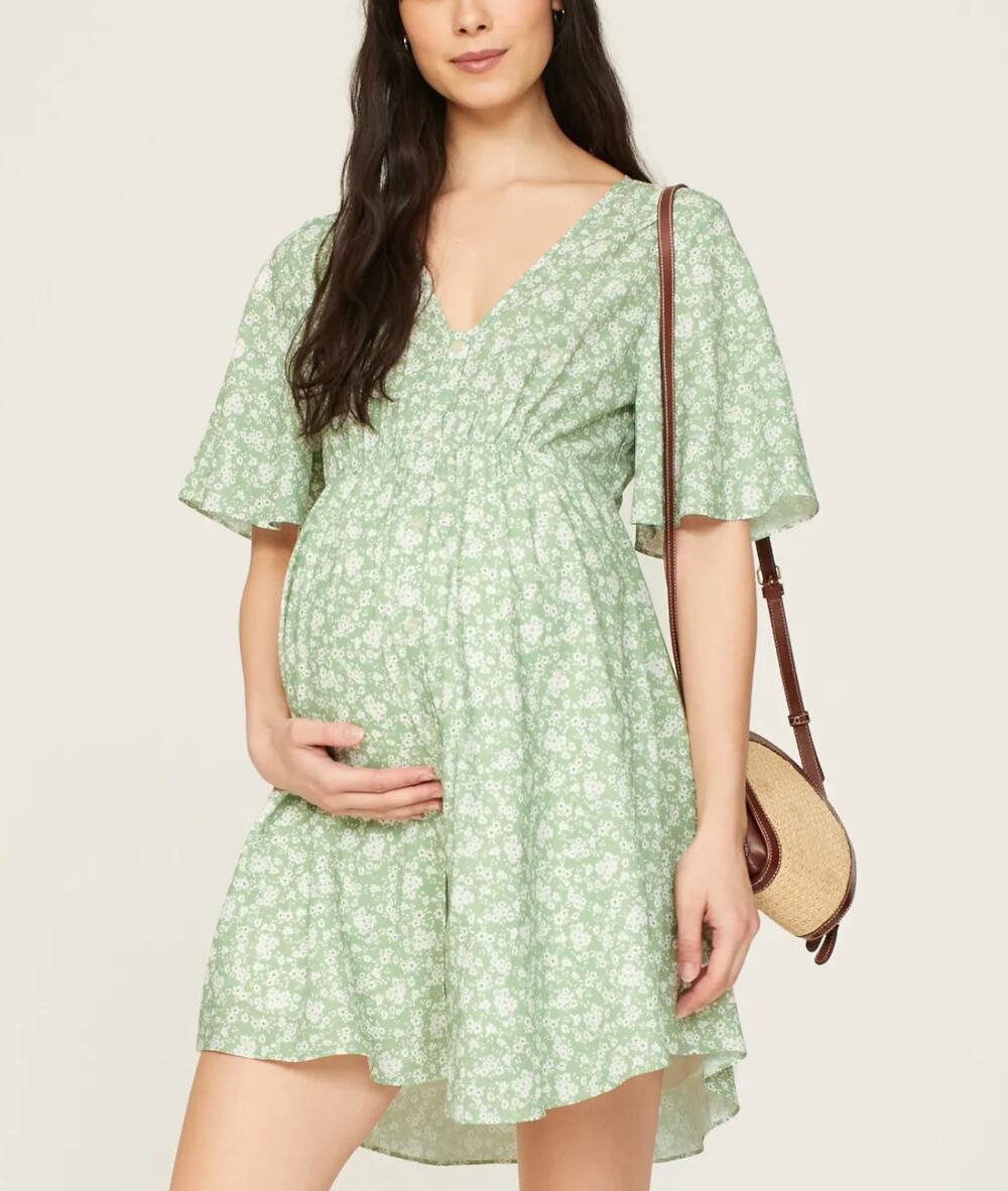 Soon Green Calico Babydoll Maternity Dress LARGE Cottage Prairie Designer $180 - Picture 1 of 10